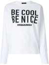 DSQUARED2 DSQUARED2 LANGARMSHIRT MIT "BE COOL BE NICE"-PRINT - WEIß,S72GD0094S2242712639007