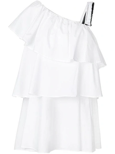 Au Jour Le Jour Tiered Asymmetric Ruffle Dress - White