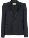 Saint Laurent Contrasting-lapel Single-breasted Blazer In Blue