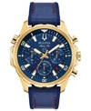 BULOVA MEN'S CHRONOGRAPH MARINE STAR BLUE LEATHER & SILICONE STRAP WATCH 43MM