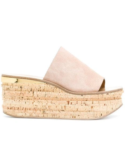 Chloé Camille Suede Wedge Slide Sandals In Blush