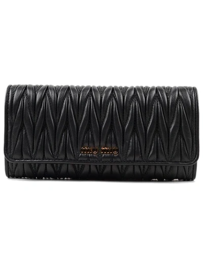 Miu Miu Quilted Leather Continental Wallet In Nero