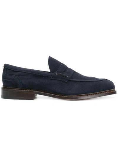 Tricker's Suede Loafers With Round Toe And Penny Strap In Black