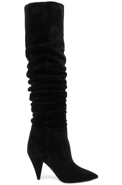 Saint Laurent 115mm Era Slouchy Suede Boots In Black