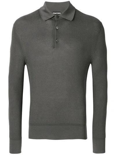 Tom Ford Long-sleeve Knit Polo Shirt In Grey