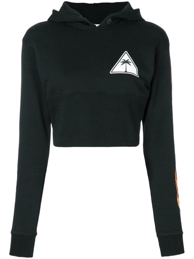 Palm Angels Flames Cropped Hoodie In Black