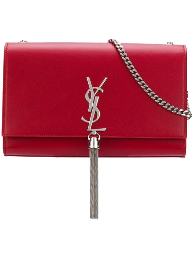 Saint Laurent Kate Monogram Plaque Shoulder Bag In Red