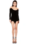 SAINT LAURENT SAINT LAURENT VELVET OFF SHOULDER MINI DRESS IN BLACK