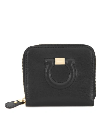 Ferragamo Gancini French Leather Wallet In Black