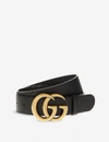 Gucci Glossy Finish Regular Belt With Bold Double G Buckle In Nero