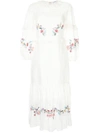 VILSHENKO FLORAL EMBROIDERED FRILL TRIM DRESS