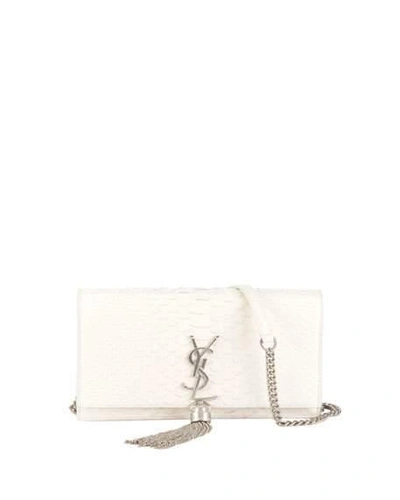 Saint Laurent Kate Monogram Ysl Small Shiny Python Tassel Wallet On Chain In White