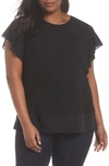 VINCE CAMUTO RUFFLE SLEEVE MIX MEDIA TOP,9499684