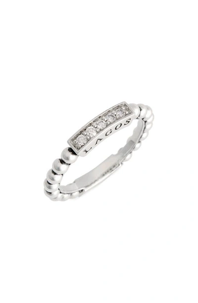 Lagos Sterling Silver Caviar Spark Diamond Stacking Ring In Silver/diamond