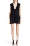 Balmain Fringe Stretch Cotton Minidress In Black