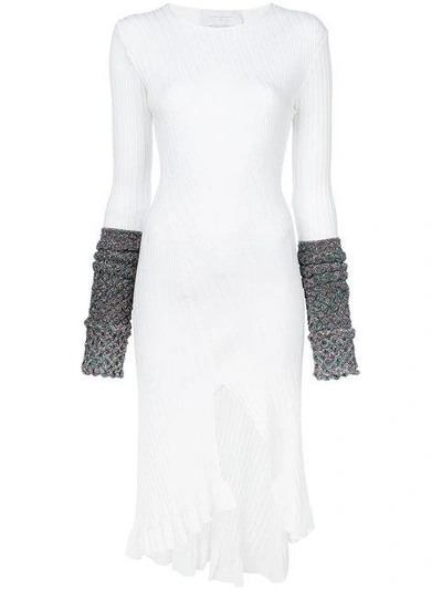Esteban Cortazar Ribbed Knit Midi Dress W/ Lurex Cuffs In White