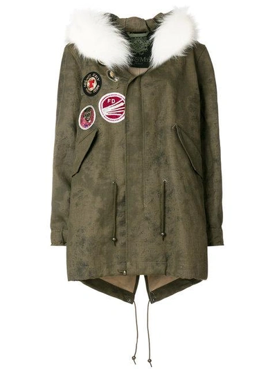 Mr & Mrs Italy Fur Trimmed Patch Parka Coat In Green