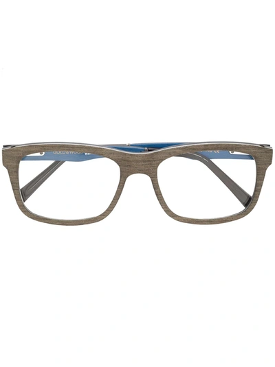 Gold And Wood Square Shaped Glasses In Grey