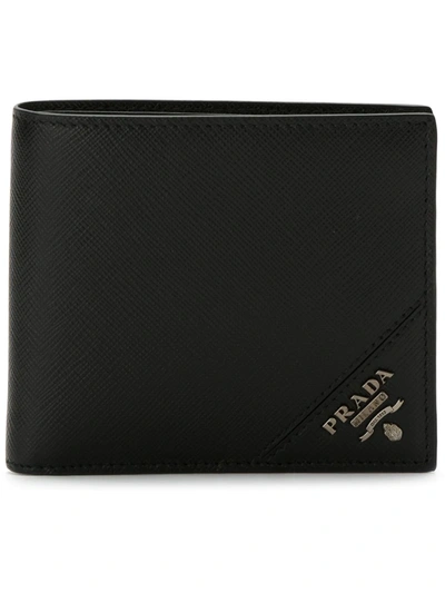 Prada Logo Plaque Bi-fold Wallet In Black