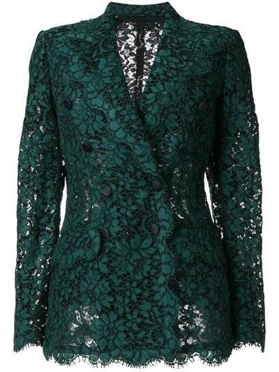 Dolce & Gabbana Cordonetto-lace Double-breasted Blazer In Green