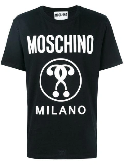 Moschino Black Double Question Mark Logo T-shirt In White