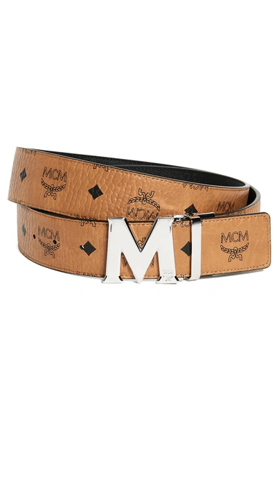 Mcm Reversible Signature Leather Belt In Cognac | Cognac