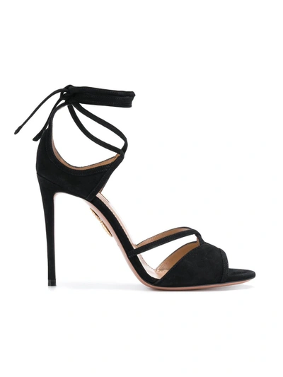 Aquazzura Nathalie Suede Ankle-tie Sandal In Black