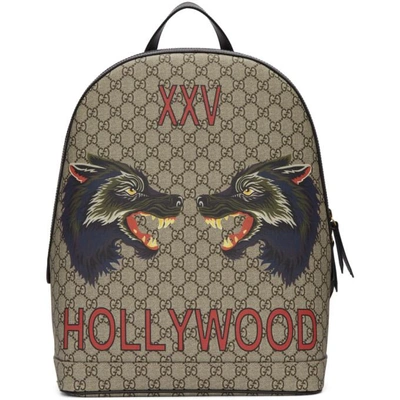 Gucci Wolf Print Gg Supreme Hollywood Backpack In Beige