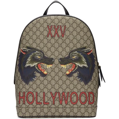 Gucci Wolf Print Gg Supreme Hollywood Backpack In 8697 Beige