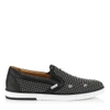 JIMMY CHOO GROVE Black Soft Calf with Stars and Studs Slip On Sneakers