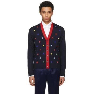 Gucci Bees & Stars Intarsia Knit Cardigan In Blue