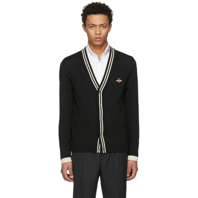 Gucci Bee-embroidered Knitted Wool Cardigan In 1831 Blkmlk