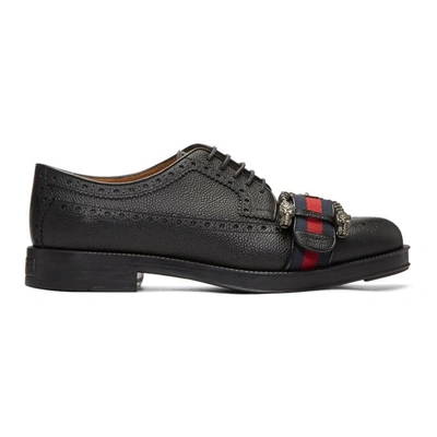 Gucci Leather Brogue Shoe With Web In Black