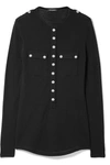 BALMAIN BUTTON-EMBELLISHED WOOL AND CASHMERE-BLEND TOP