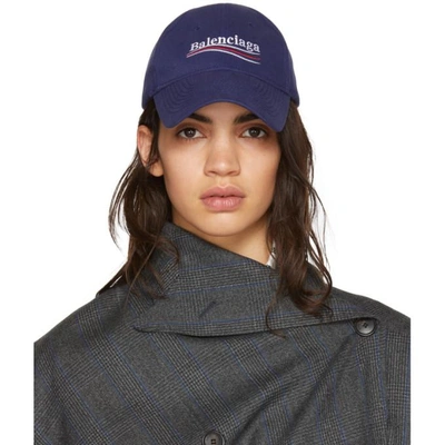 Balenciaga Political Embroidered Logo Baseball Cap In Blue