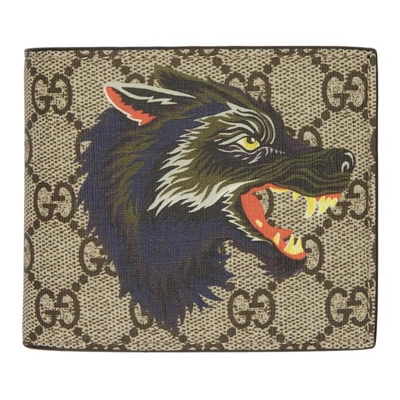 Gucci Wolf Printed Gg Supreme Classic Wallet In Beige
