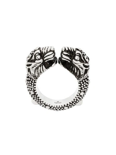 Gucci Tiger Heads Ring In Metallic