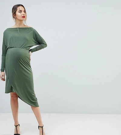 Queen Bee Off Shoulder Wrap Front Bodycon Dress-green