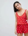 WILDFOX WILDFOX VALENTINES ALL OVER HEART CROP PAJAMA TOP-RED,WVG22048X