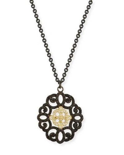 Armenta Old World Filigree Pendant Necklace With Diamonds & Black Sapphires In Yellow/black