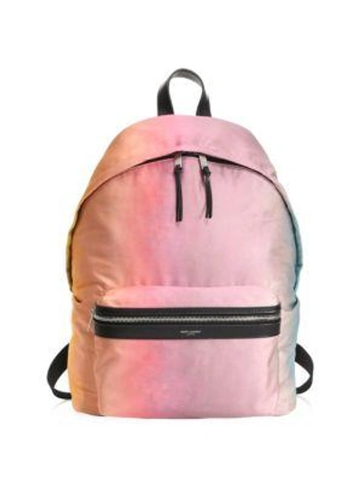 Saint Laurent City Ombre Print Satin Backpack - Pink In Multi