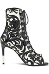BALMAIN CLUB LACE-UP TWO-TONE LEATHER ANKLE BOOTS