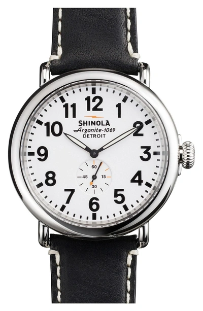 Shinola 'the Runwell' Leather Strap Watch, 41mm In Black