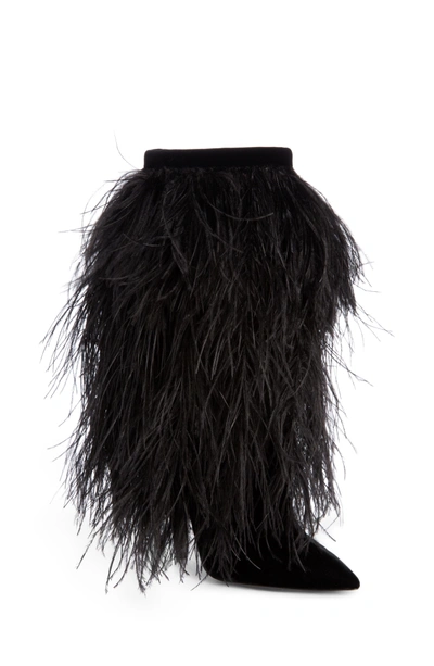 Saint Laurent 115mm Era Feathered Velvet Boots In Black