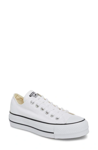 Converse White Chuck Taylor All Star Platform Leather Low Top Sneakers In White/ Black/ White