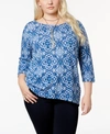 LUCKY BRAND TRENDY PLUS SIZE COTTON 3/4-SLEEVE T-SHIRT