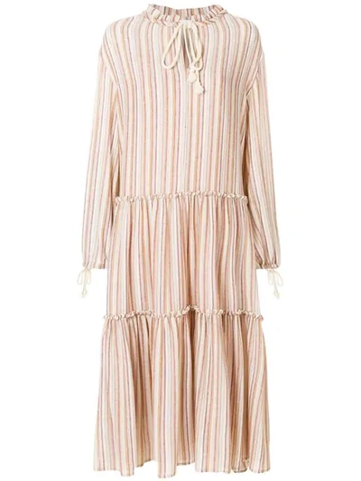 See By Chloé Rope-trimmed Tiered Striped Gauze Dress In Light Pink
