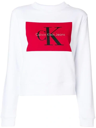 Calvin Klein Jeans Est.1978 Cropped Logo Printed Cotton Sweatshirt In White