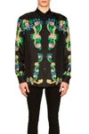 Versace Miami Signature Silk Button-down In Black,floral