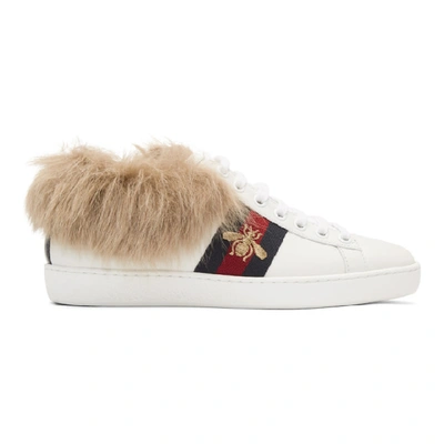 Gucci Ace Shearling-lined Embroidered Leather Trainers In White